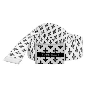 Fleur de Lis, Black on White, Black, Your Name Belt