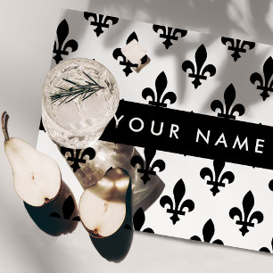 Fleur de Lis, Black on White, Black, Your Name Cloth Placemat