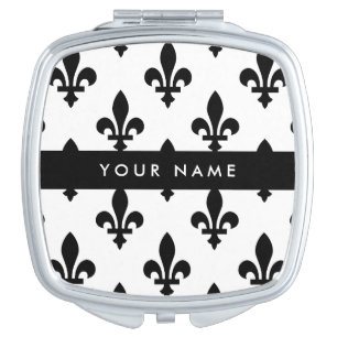 Fleur de Lis, Black on White, Black, Your Name Compact Mirror