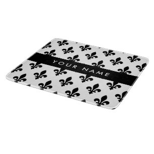Fleur de Lis, Black on White, Black, Your Name Cutting Board