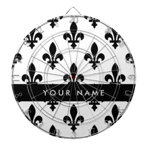 Fleur de Lis, Black on White, Black, Your Name Dart Board