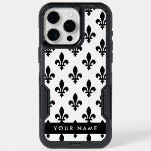 Fleur de Lis, Black on White, Black, Your Name iPhone 15 Pro Max Case