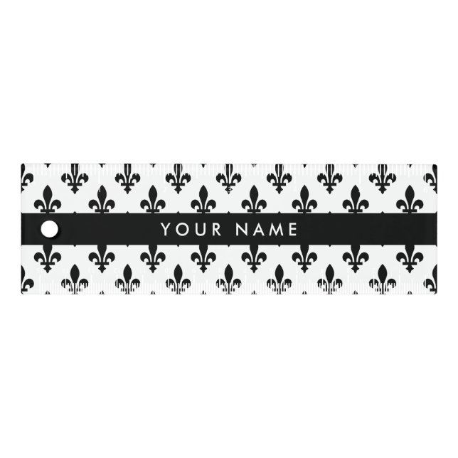 Fleur de Lis, Black on White, Black, Your Name Ruler (Front)