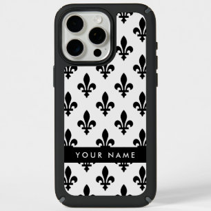 Fleur de Lis, Black on White, Black, Your Name iPhone 15 Pro Max Case