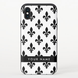 Fleur de Lis, Black on White, Black, Your Name iPhone XS Slider Case