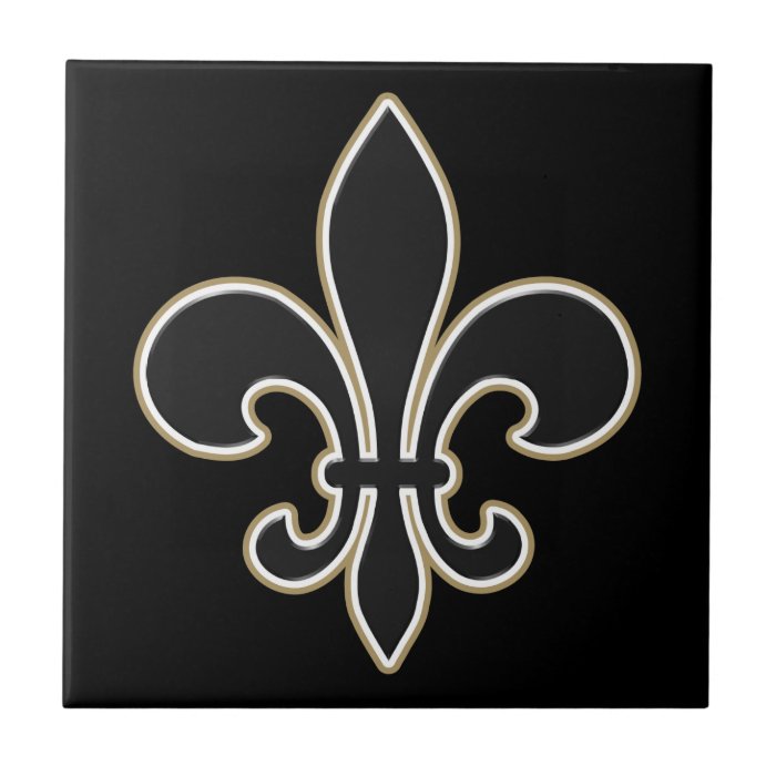 Fleur de Lis Black with White and Gold Ceramic Tiles