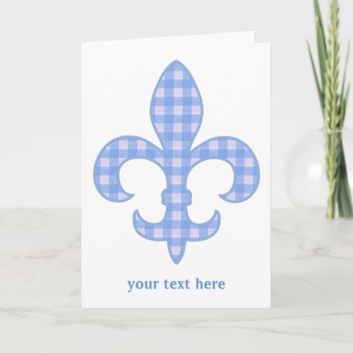 Fleur de lis Blue Gingham Greeting Card