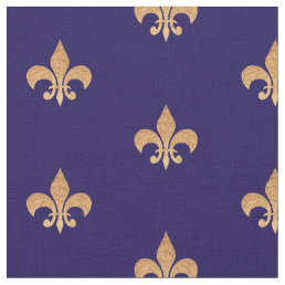 Fleur De Lis Blue Gold . Royal vintage pattern Fabric