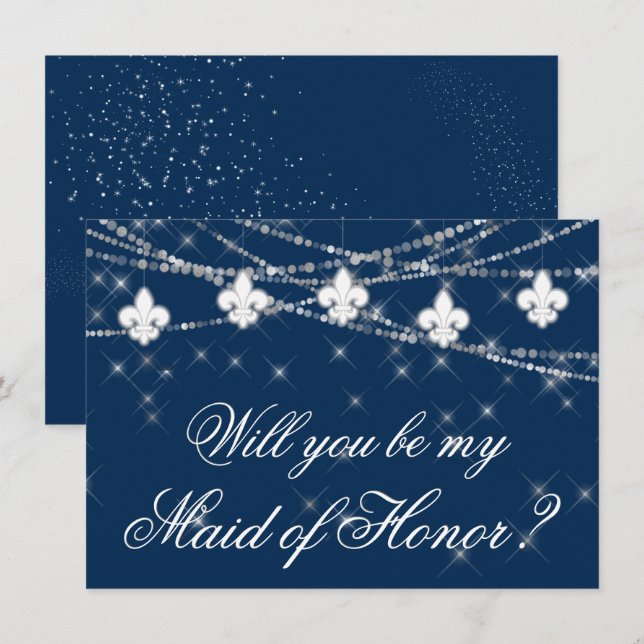 Fleur de Lis Blue Lights | Be My Maid of Honor Ask (Front/Back)