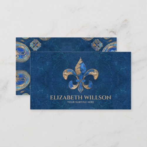 Fleur_de_lis Blue marble and gold Business Card