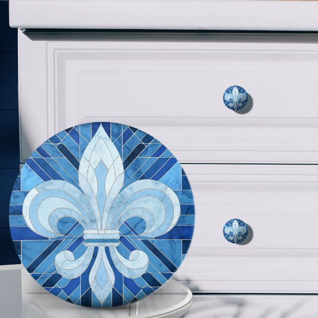 Fleur-de-lis - Blue Marble mosaic art Ceramic Knob (Creator Uploaded)