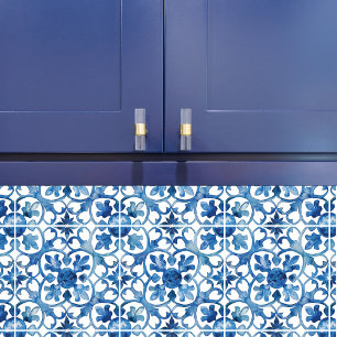 Fleur-de-lis Blue Watercolor Ceramic Tile