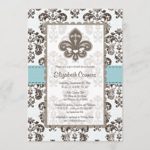 Fleur de Lis Bridal Shower Invitations Blue