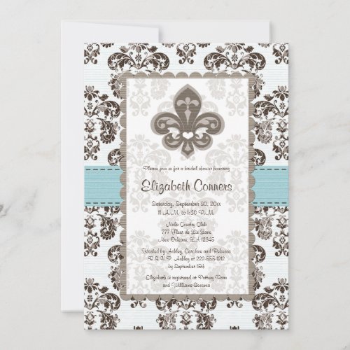 Fleur de Lis Bridal Shower Invitations Blue