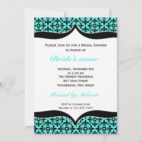 Fleur De Lis Bridal Shower Invitations::Blue