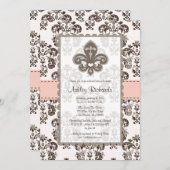 Fleur de Lis Bridal Shower Invitations Pink Brown (Front/Back)