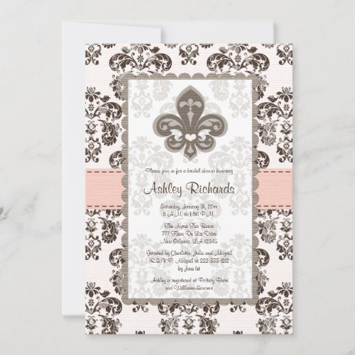 Fleur de Lis Bridal Shower Invitations Pink Brown