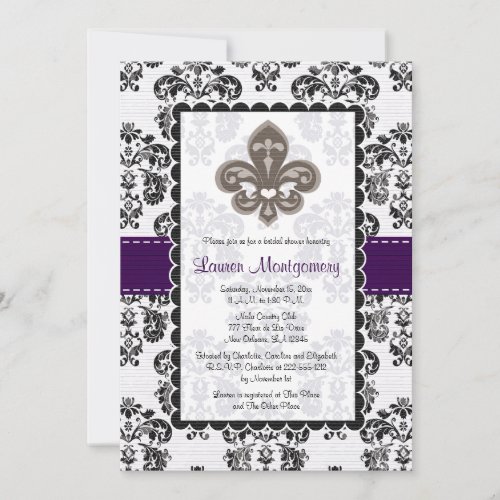 Fleur de Lis Bridal Shower Invitations Plum Black