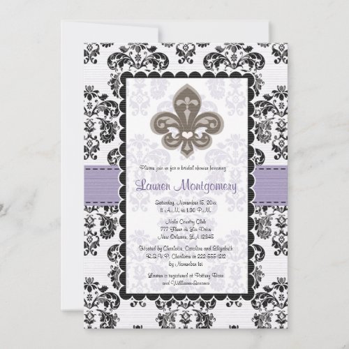 Fleur de Lis Bridal Shower Invitations Purple Gold