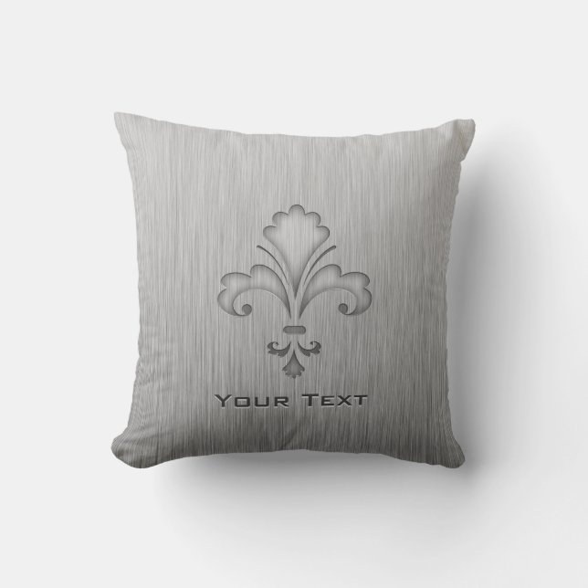 Fleur de lis; Brushed metal-look Throw Pillow (Front)