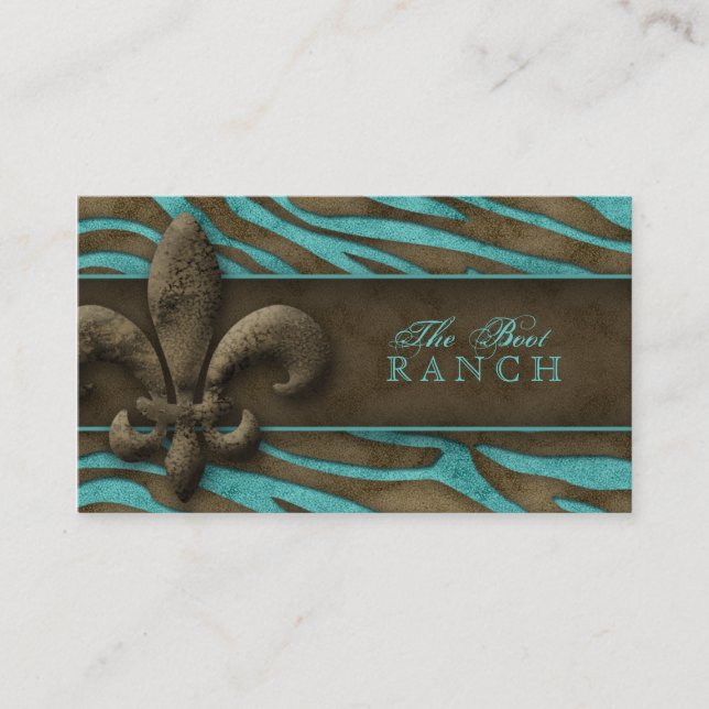Fleur de Lis Business Card Brown Blue Zebra (Front)