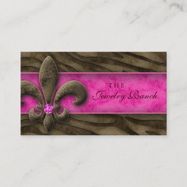 Fleur de Lis Business Card Jewelry Pink Zebra (Front)