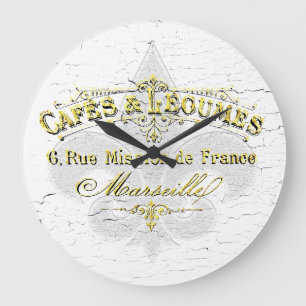 Fleur-de-lis Cafe Weathered Paint Large Clock