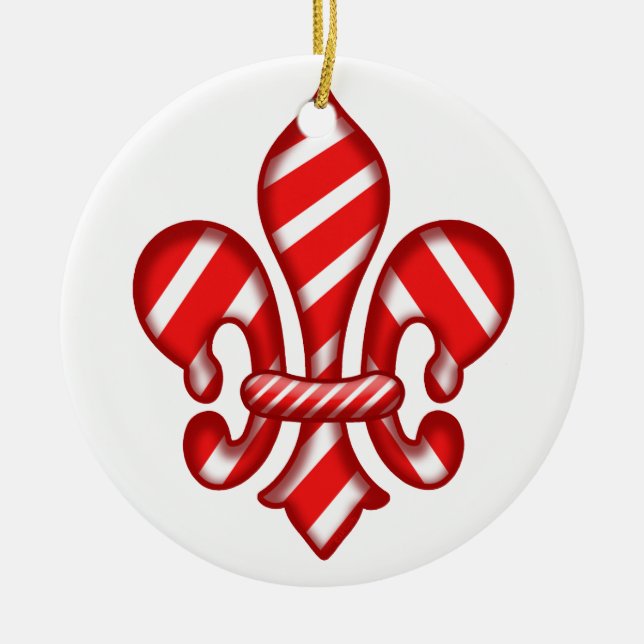 Fleur de lis Candy Cane Ceramic Ornament (Front)