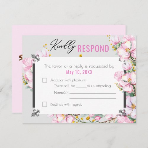 Fleur de lis  Cherry Blossom Wedding RSVP Card