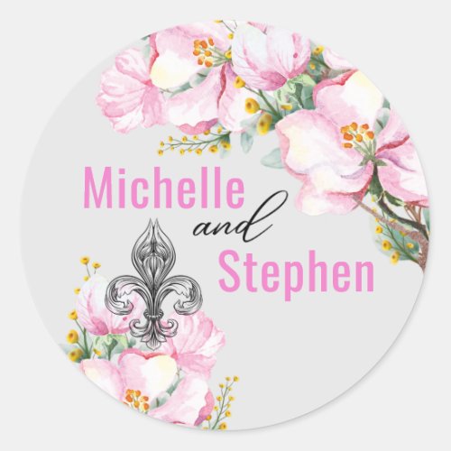 Fleur de lis  Cherry Blossom Wedding Sticker