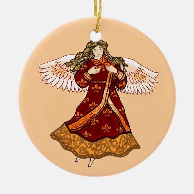 Fleur de lis Christian angel  Ceramic Ornament (Front)