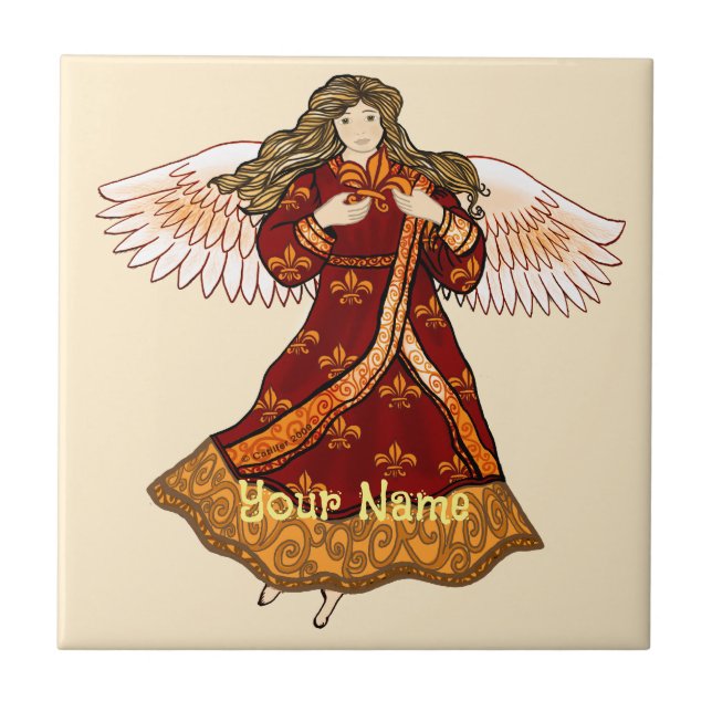 Fleur de lis Christian angel  Ceramic Tile (Front)