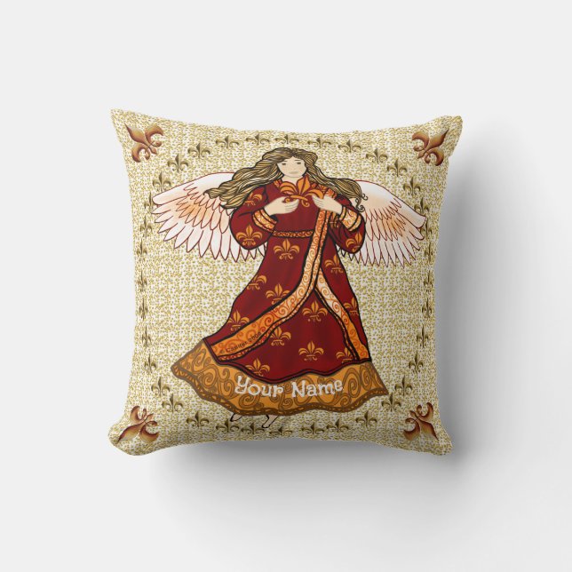 Fleur de lis Christian angel  Throw Pillow (Front)