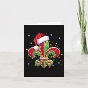 Fleur De Lis Christmas Ornament With Santa Hat Xma Card
