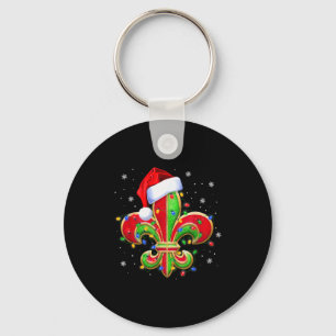 Fleur De Lis Christmas Ornament With Santa Hat Xma Keychain