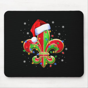 Fleur De Lis Christmas Ornament With Santa Hat Xma Mouse Pad