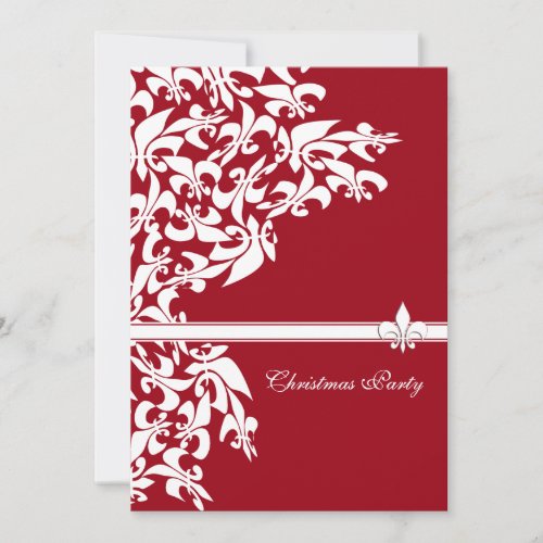 Fleur de Lis Christmas Party Red White Invitation