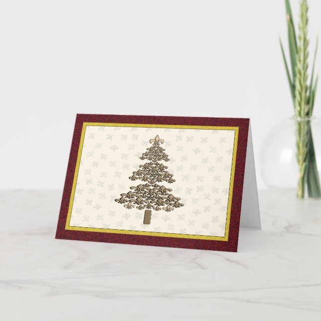 Fleur de Lis Christmas Tree Greeting Holiday Card (Front)
