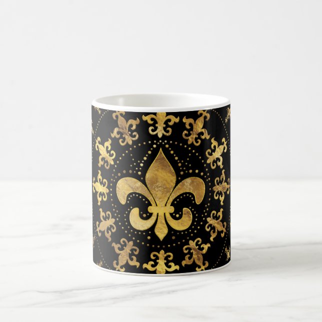 Fleur-de-lis - circular ornament - Gold and black Coffee Mug (Center)