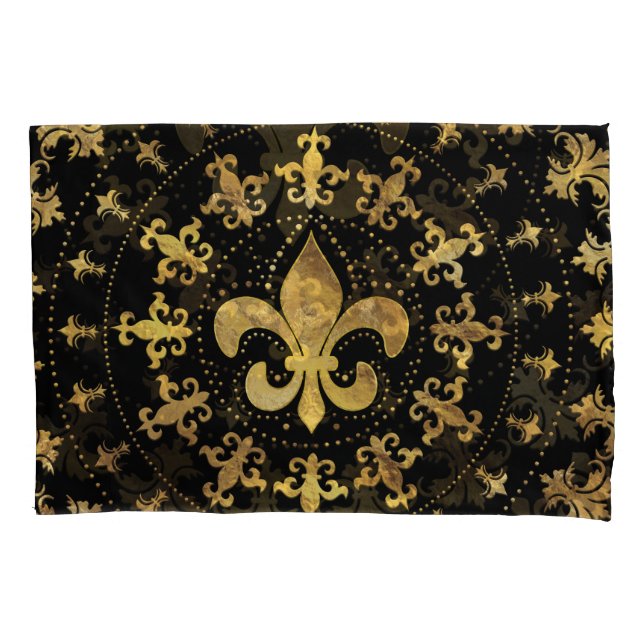 Fleur-de-lis - circular ornament - Gold and black Pillow Case (Front)