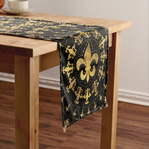 Fleur-de-lis - circular ornament - Gold and black Short Table Runner