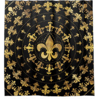 Fleur-de-lis - circular ornament - Gold and black Shower Curtain