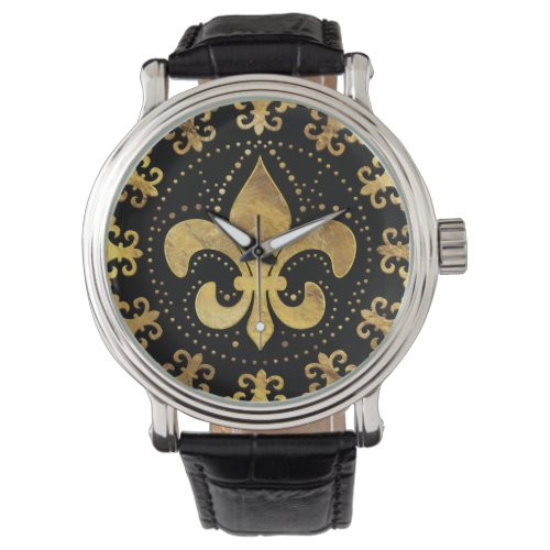 Fleur_de_lis _ circular ornament _ Gold and black Watch