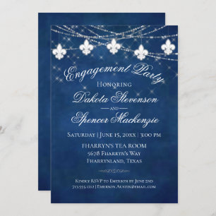 Fleur de Lis Classic Blue Light Engagement Party Invitation