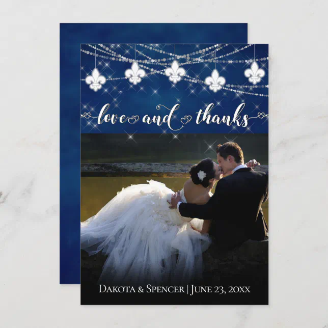 Fleur De Lis Classic Blue Lights Photo Love And Thank You Card Zazzle