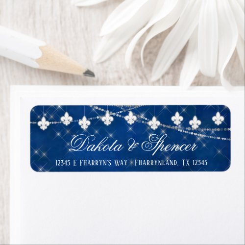 Fleur de Lis Classic Blue Lights  Return Address Label