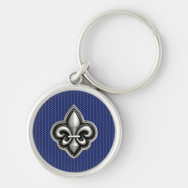 Fleur de Lis Cobalt Blue Keychain (Front)