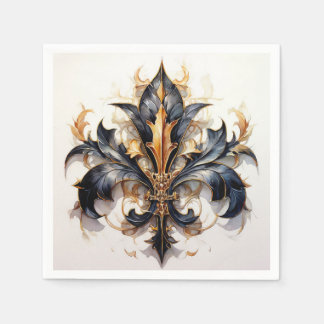 Fleur de lis Cocktail napkin Black and Gold 