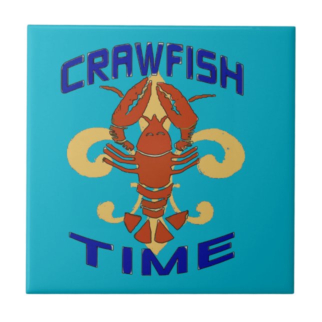 Fleur De Lis Crawfish Ceramic Tile (Front)