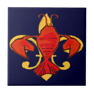 Fleur De Lis Crawfish Ceramic Tile
